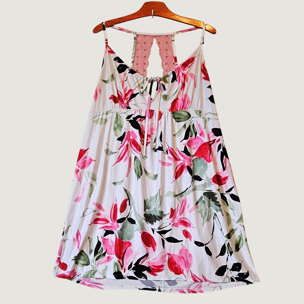 Secret Treasures Women 2X Pink Floral Lace Racerback Nightgown Chemise